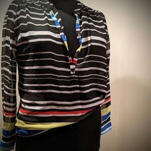 A.N.A. Sheer Multicolor Striped Women's Blouse Size PXL